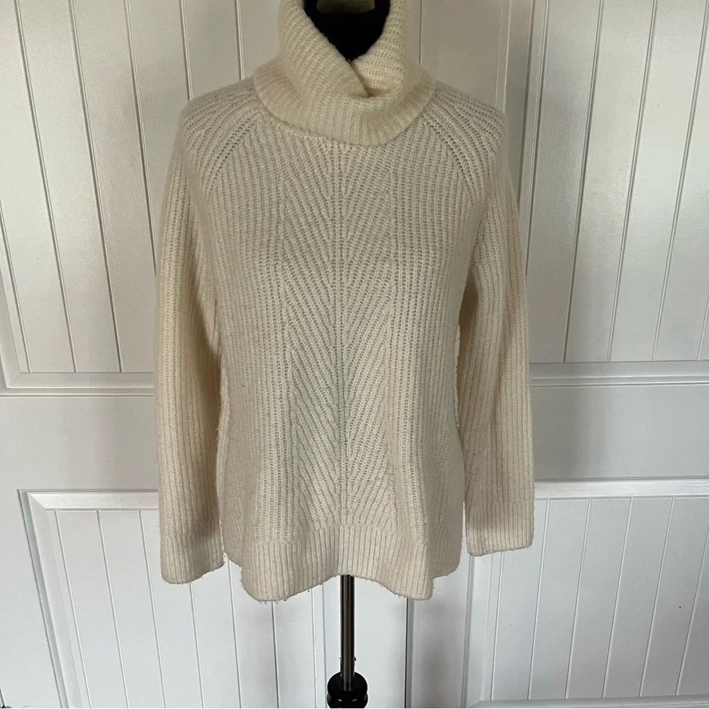 Madewell Cream Ivory Cotton Wool Turtleneck Knit Pullover Sweater - Medium